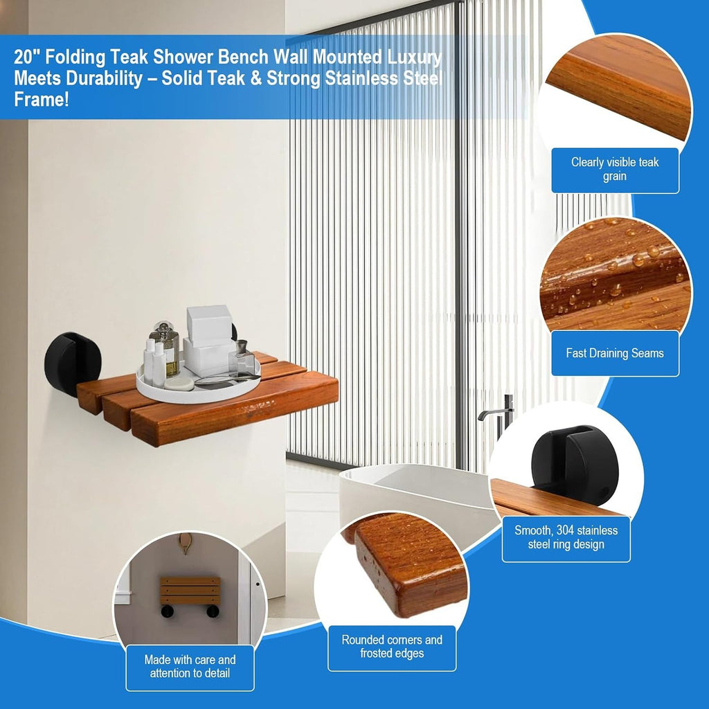 Teak Foldable Wall Mounted Shower Bench