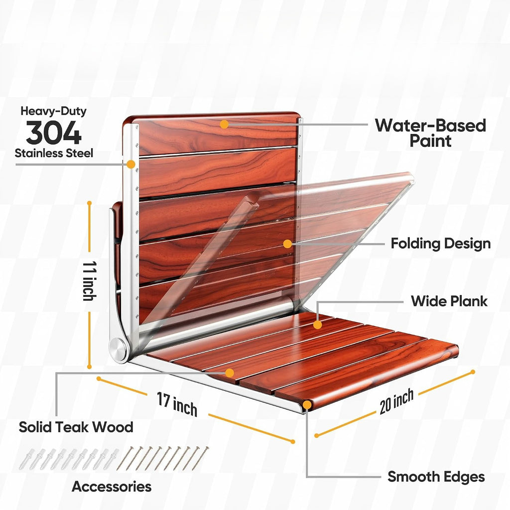Ada Upgraded Teak Wall Shower Seat