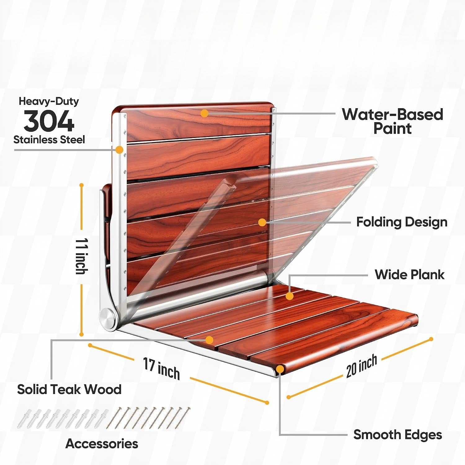 Ada Upgraded Teak Wall Shower Seat