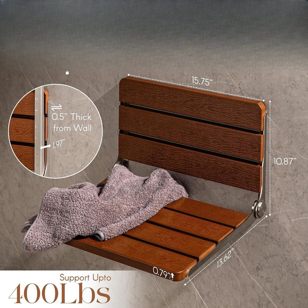 Steel Framed Teak Wall Shower Seat