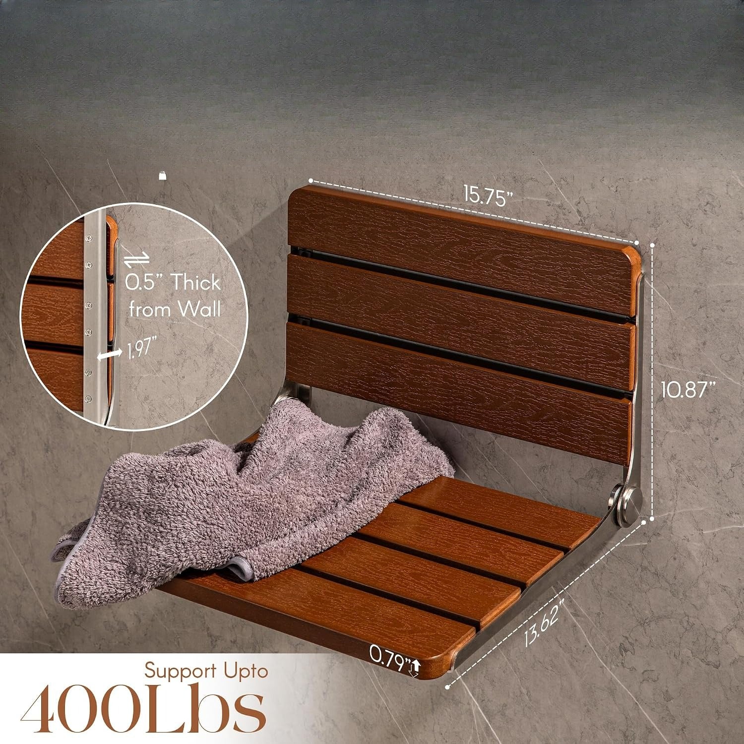 Steel Framed Teak Wall Shower Seat