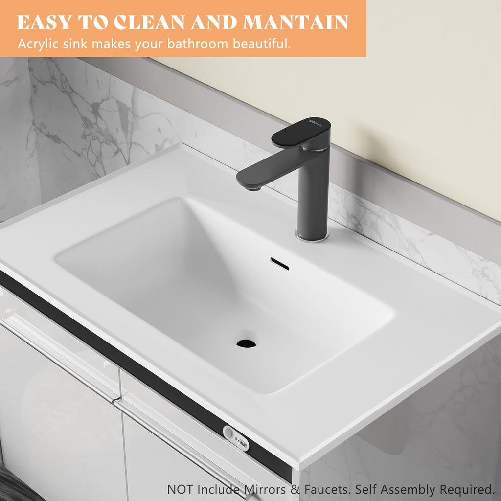 White LED Floating Bathroom Vanity