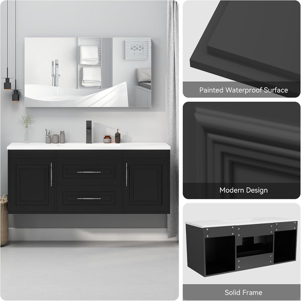 Black 48 Inch Floating Bathroom Vanity