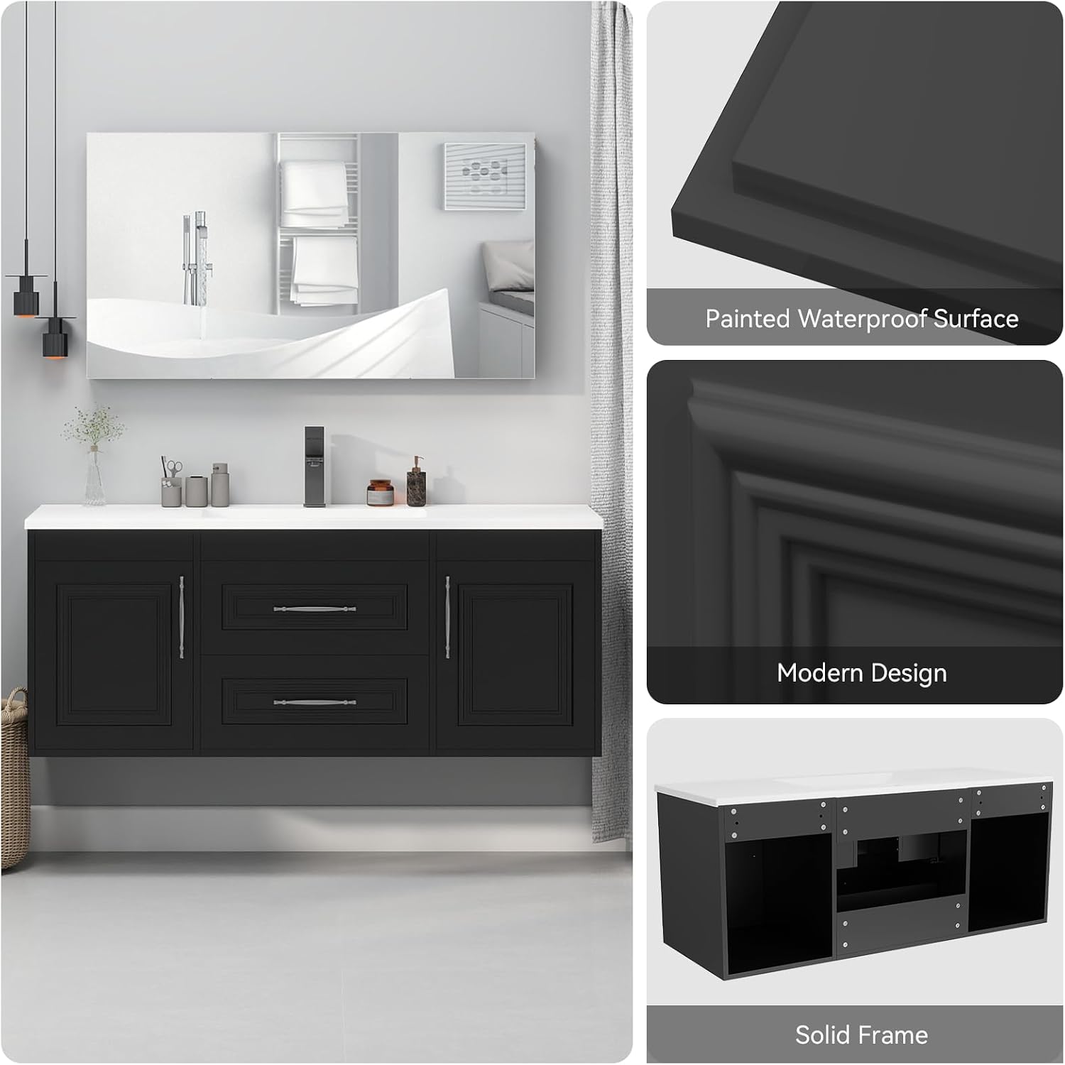 Black 48 Inch Floating Bathroom Vanity