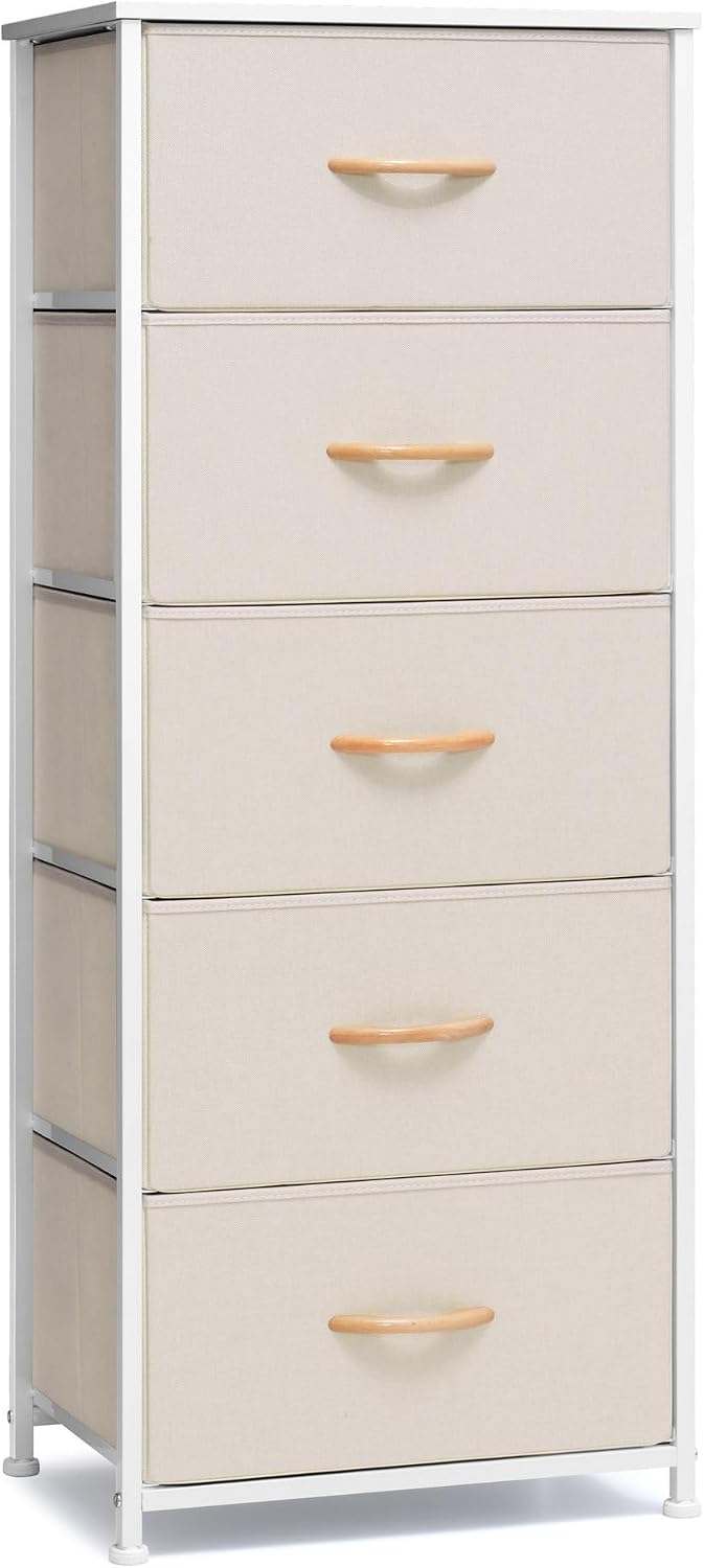 Beige 5 Drawer Vertical Storage Dresser