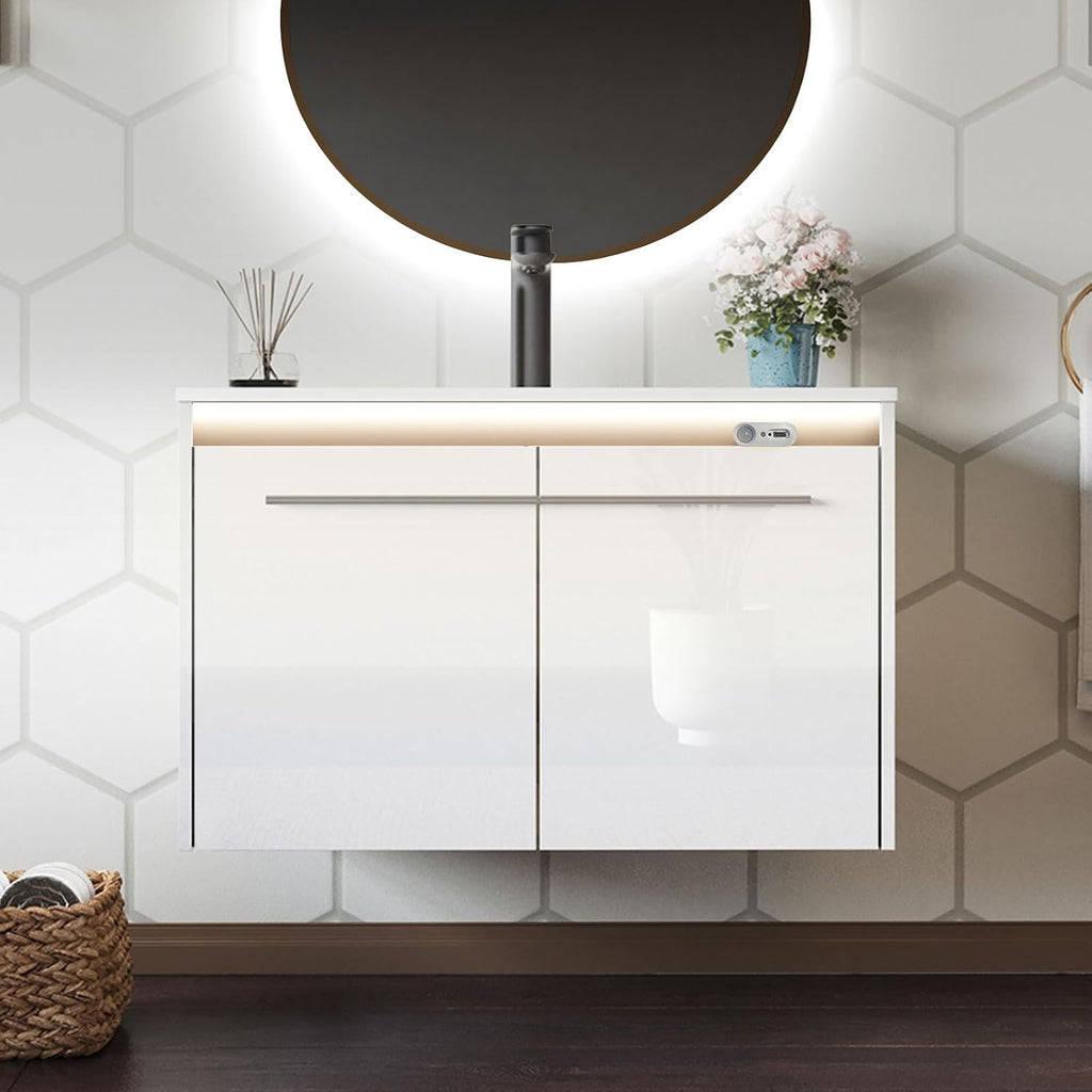 White LED Floating Bathroom Vanity