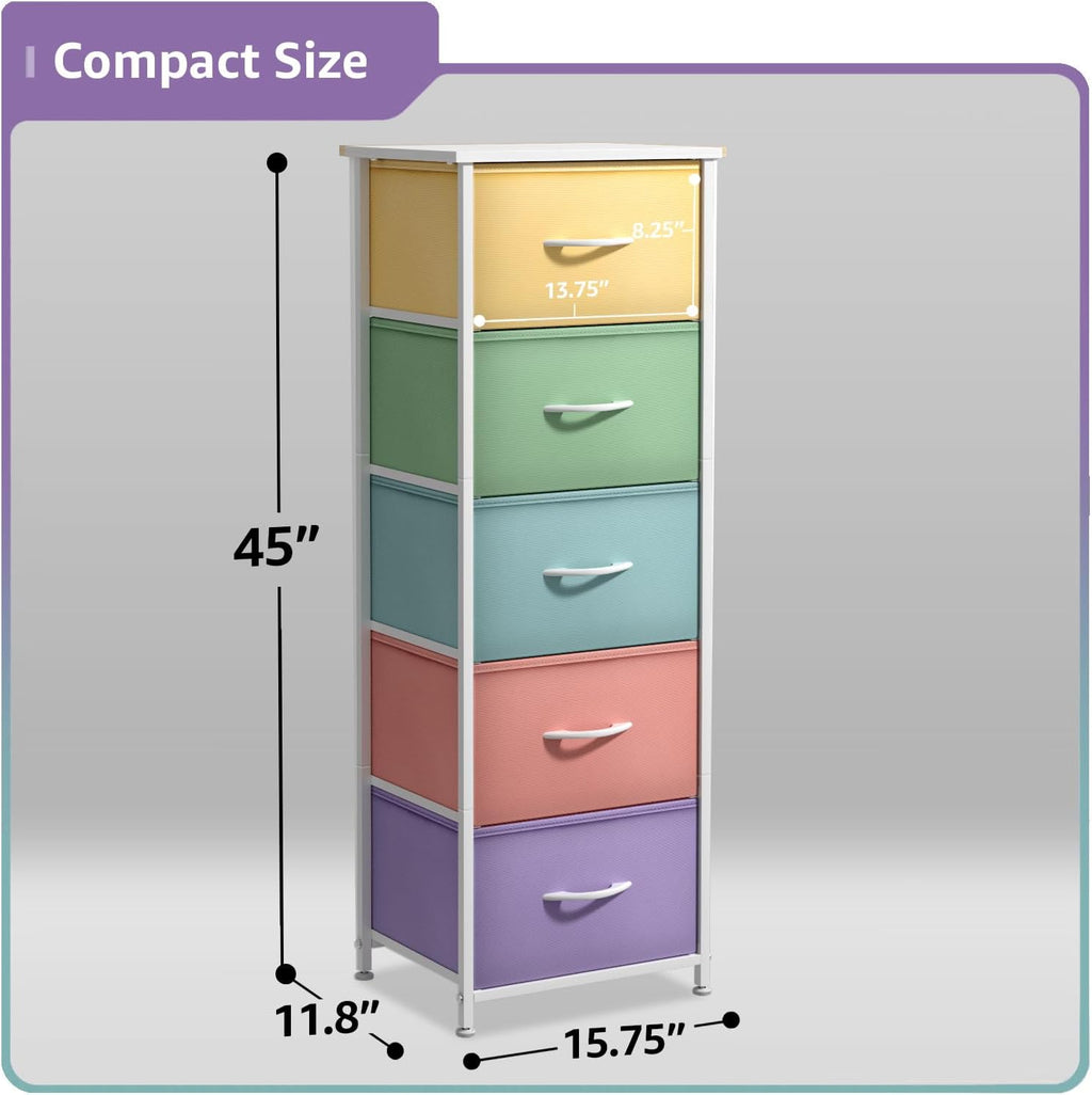 Pastel 5 Drawer Kids Storage Dresser