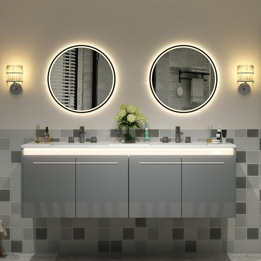 Gray LED Floating Double Sink Vanity