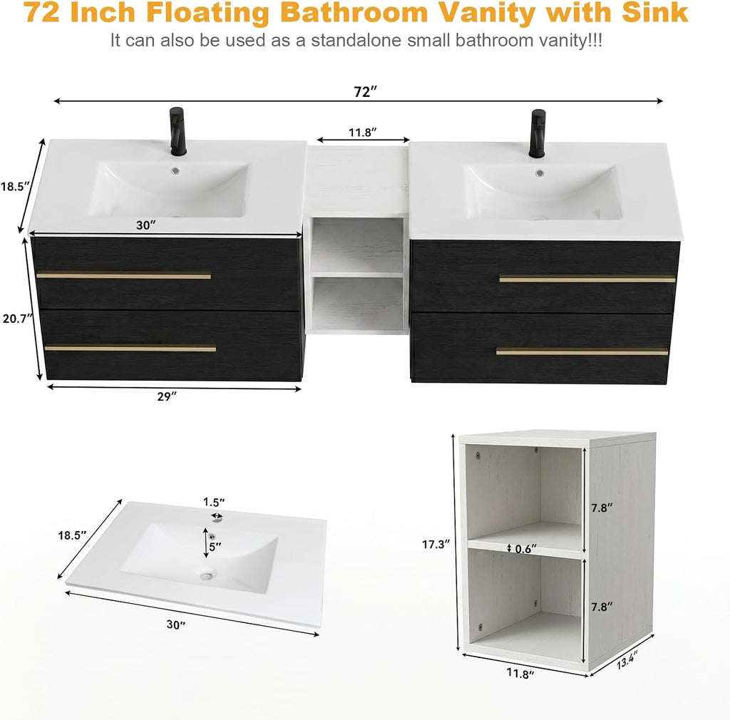 Modern Wall Mounted Double Sink Vanity