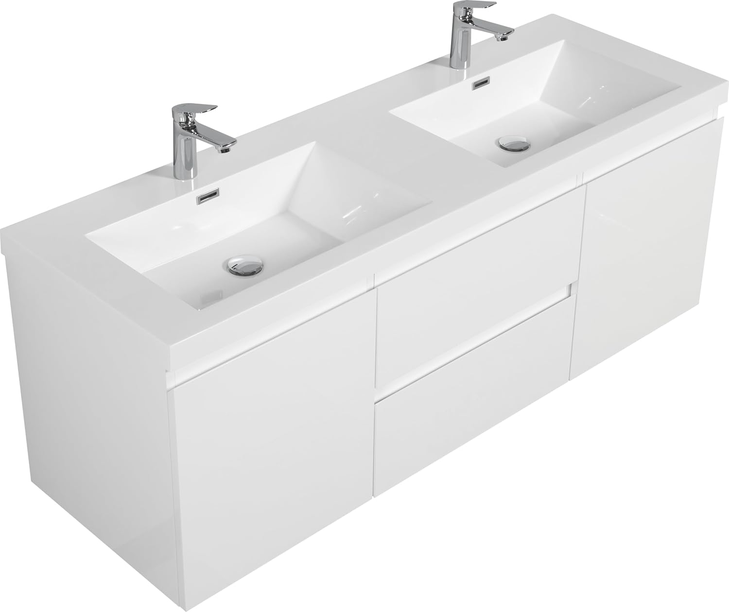 Glossy White Floating Double Sink Vanity Cabinet