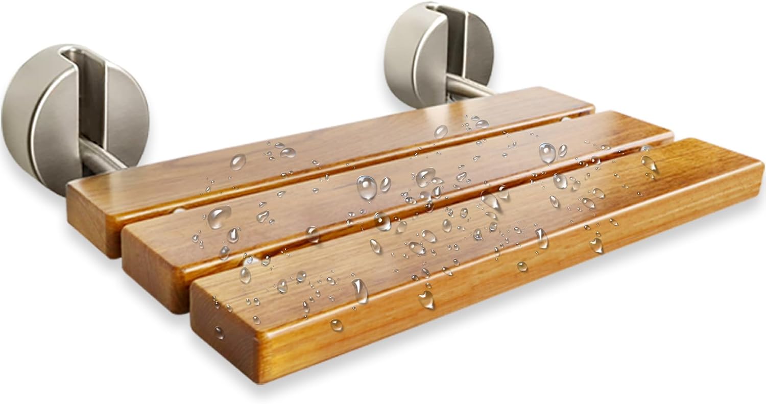 Teak Wall Mounted Space Saving Shower Bench