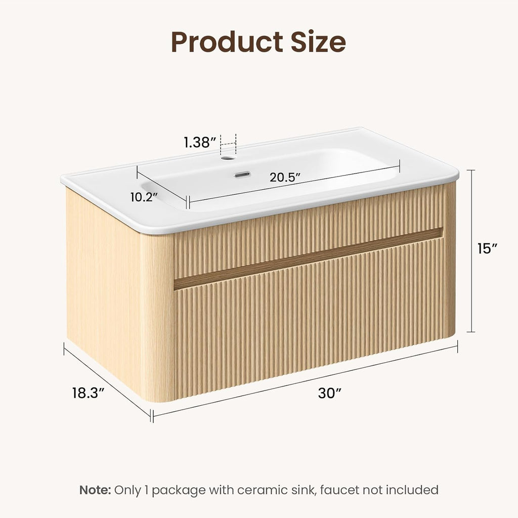 Oak Fluted Wall Mounted Bathroom Vanity