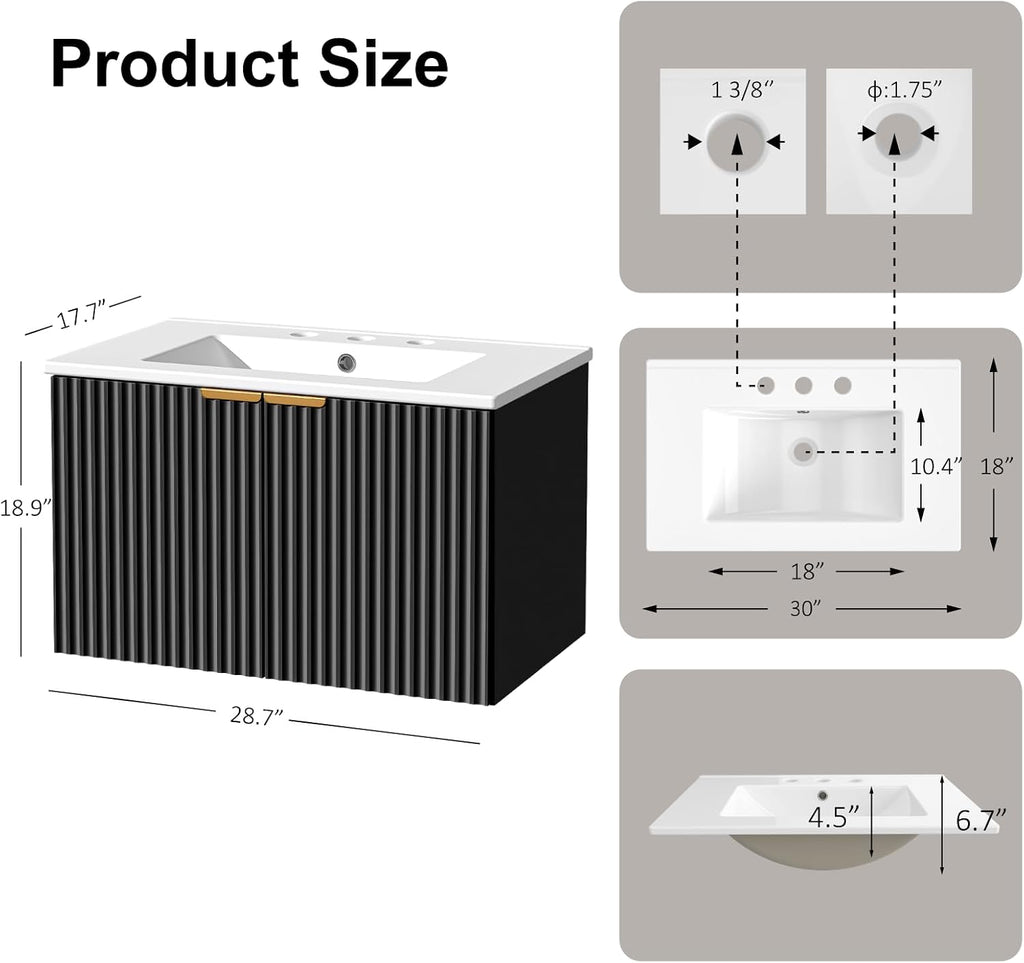 Black LED Wall Mounted Bathroom Vanity