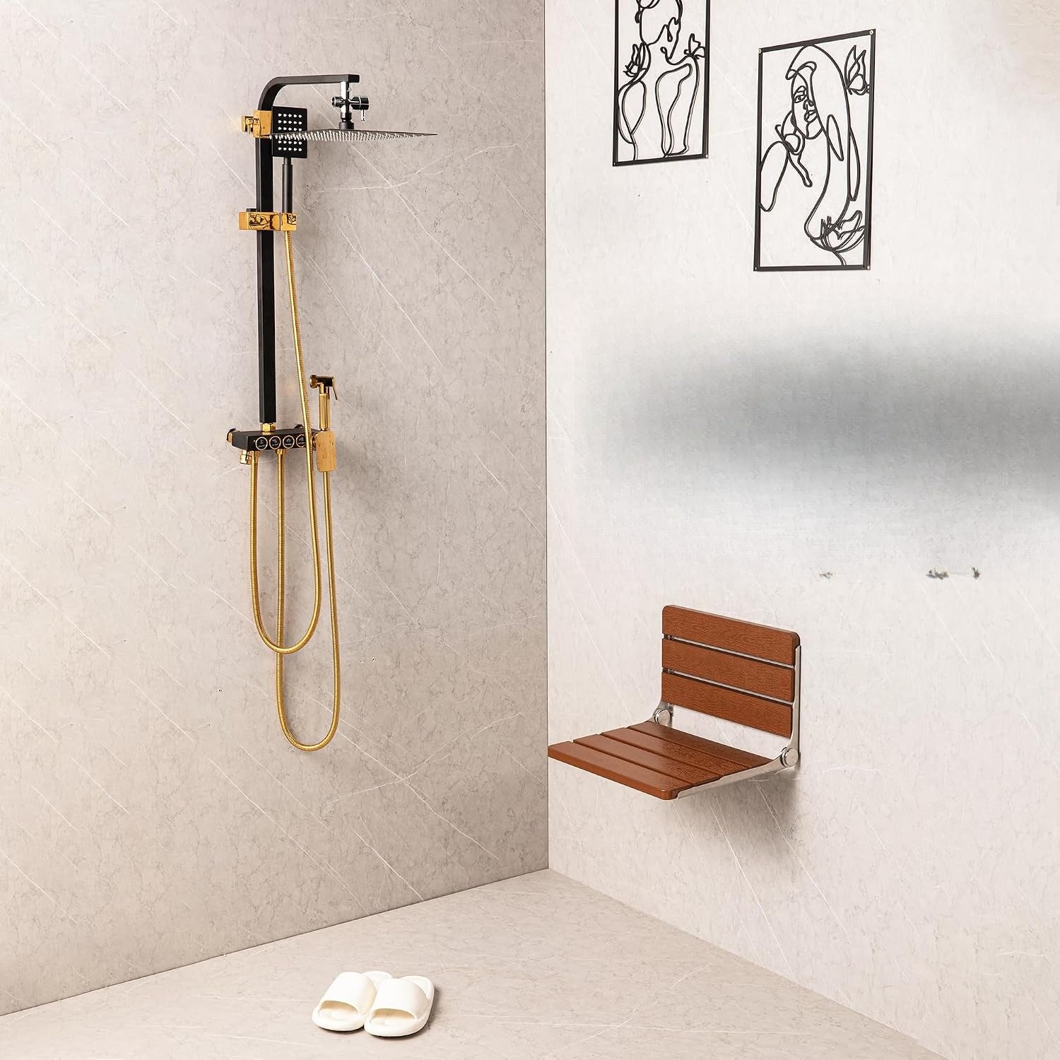 Steel Framed Teak Wall Shower Seat