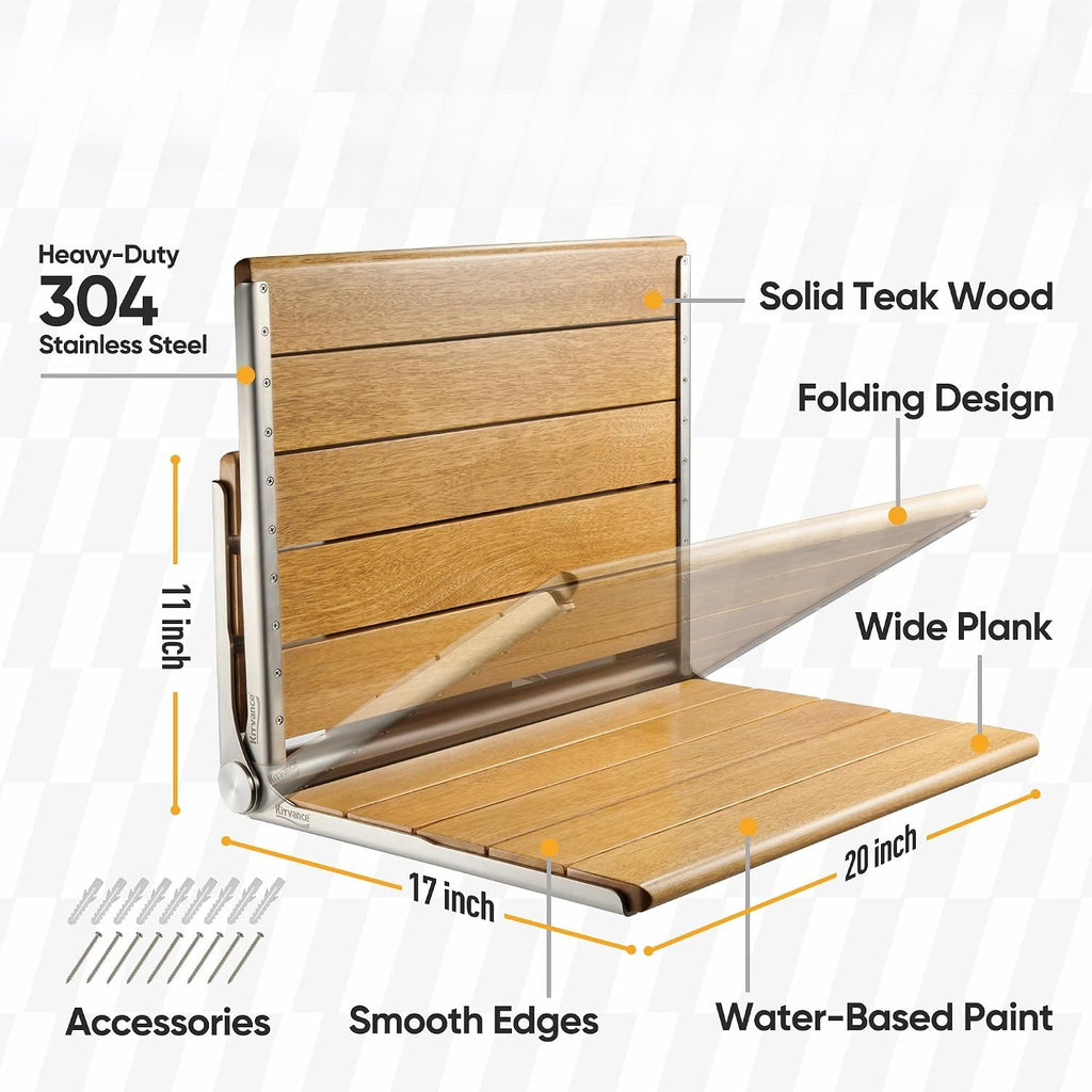 Ada Upgraded Teak Wall Shower Bench
