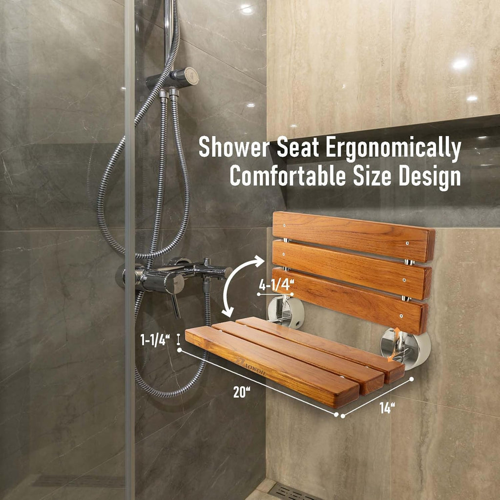 Teak Wall Mounted Space Saving Shower Bench