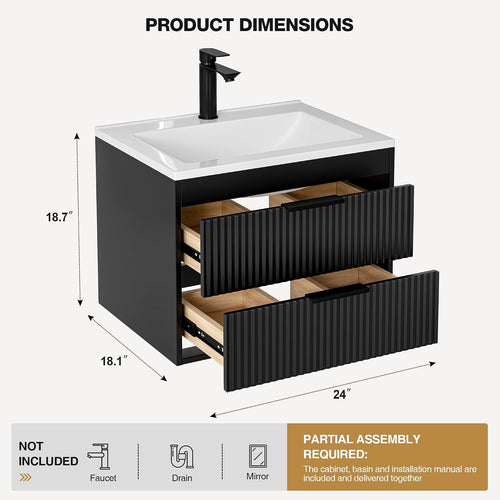 Black Floating MDF Bathroom Vanity