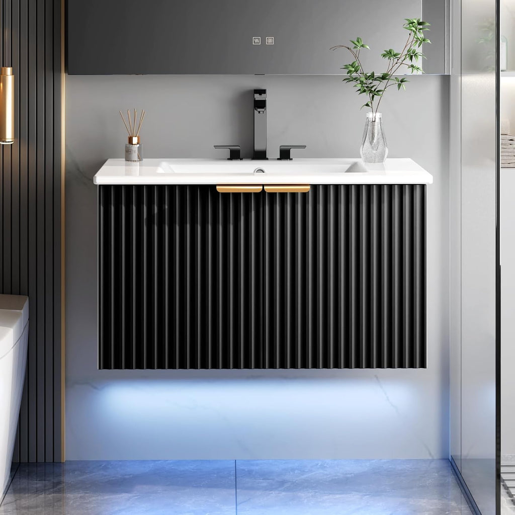 Black LED Wall Mounted Bathroom Vanity