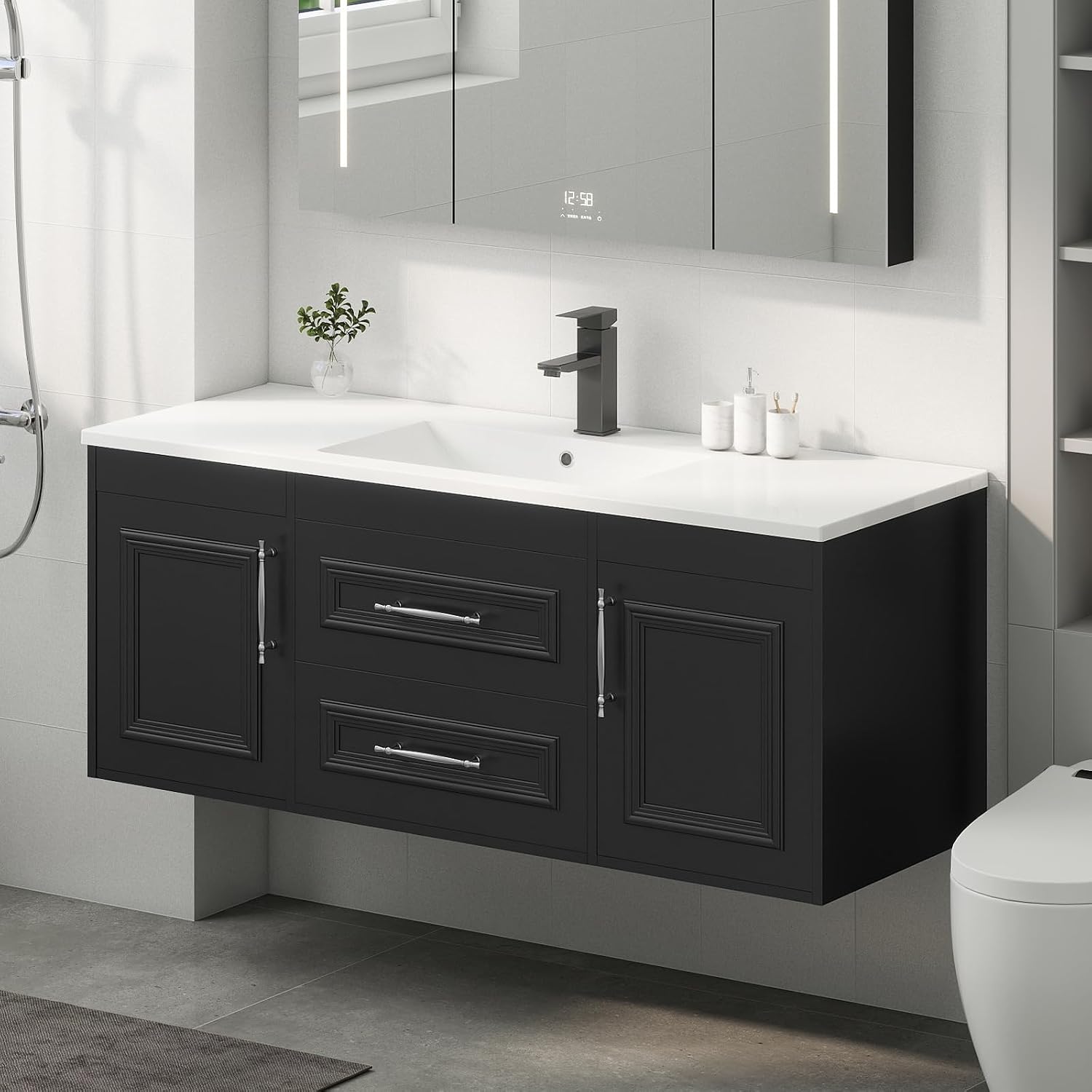Black 48 Inch Floating Bathroom Vanity