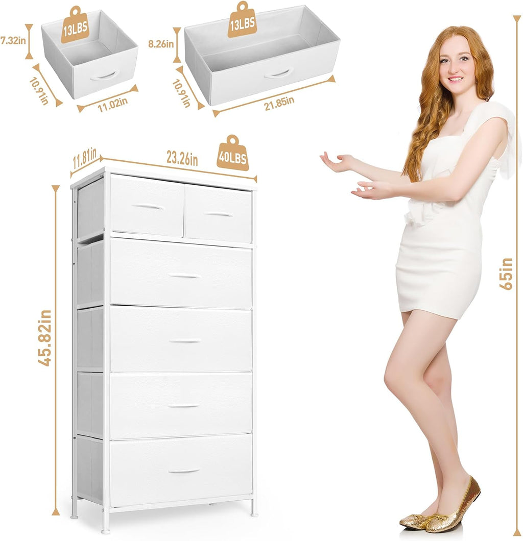 White 6 Drawer Tall Storage Dresser