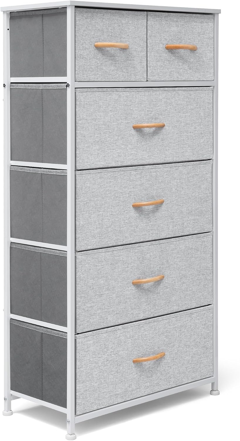 Light Gray 6 Drawer Tall Storage Dresser