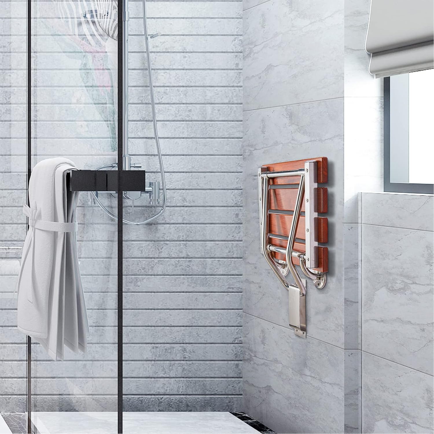 Teak Foldable Wall Mounted Shower Seat