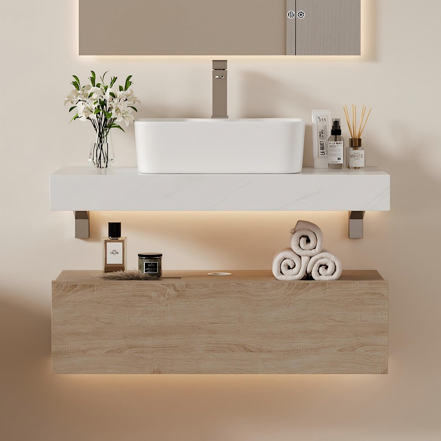 Natural Stone Top Floating Vanity
