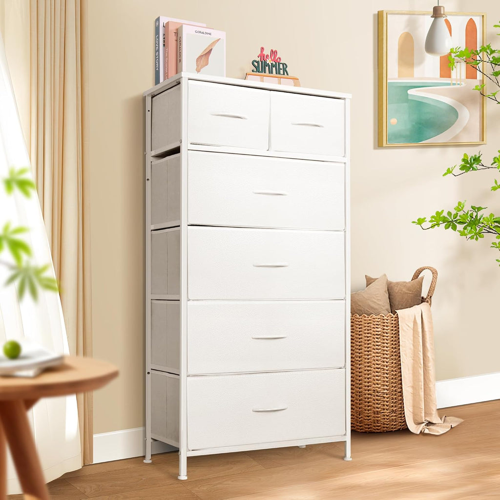 White 6 Drawer Tall Storage Dresser