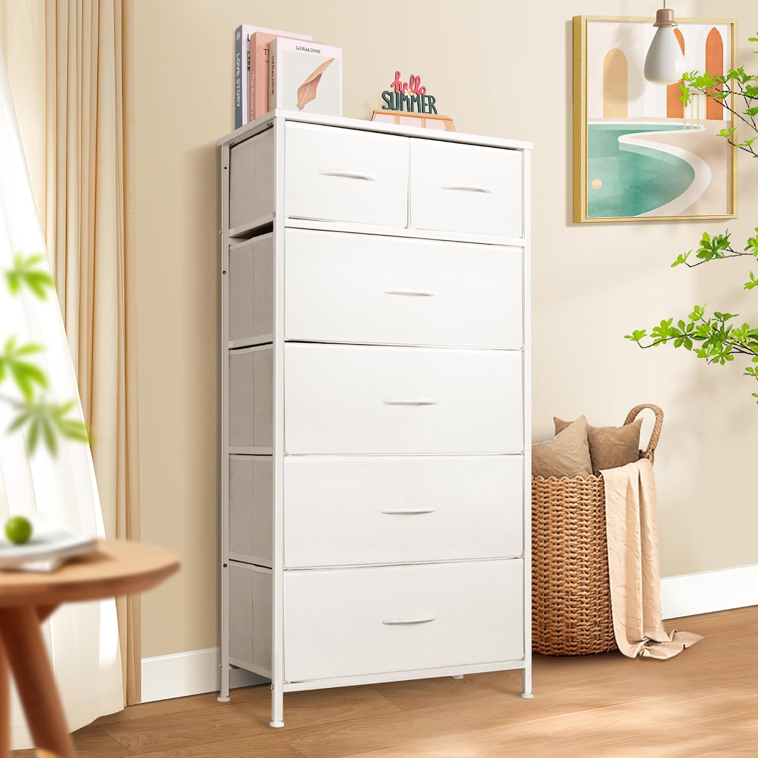 White 6 Drawer Tall Storage Dresser