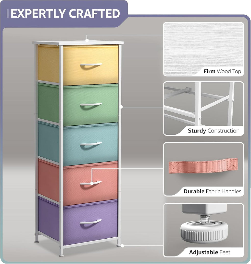 Pastel 5 Drawer Kids Storage Dresser