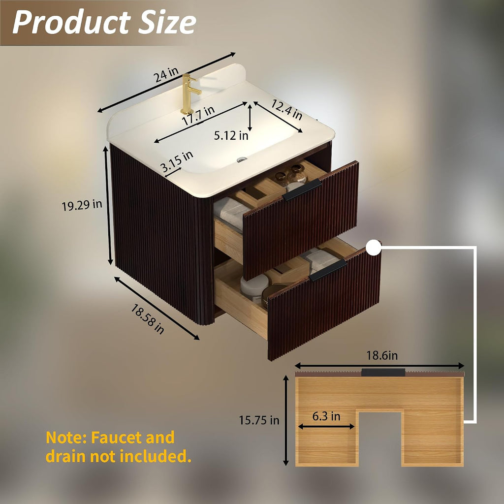 Walnut Floating Bathroom Vanity With Sink