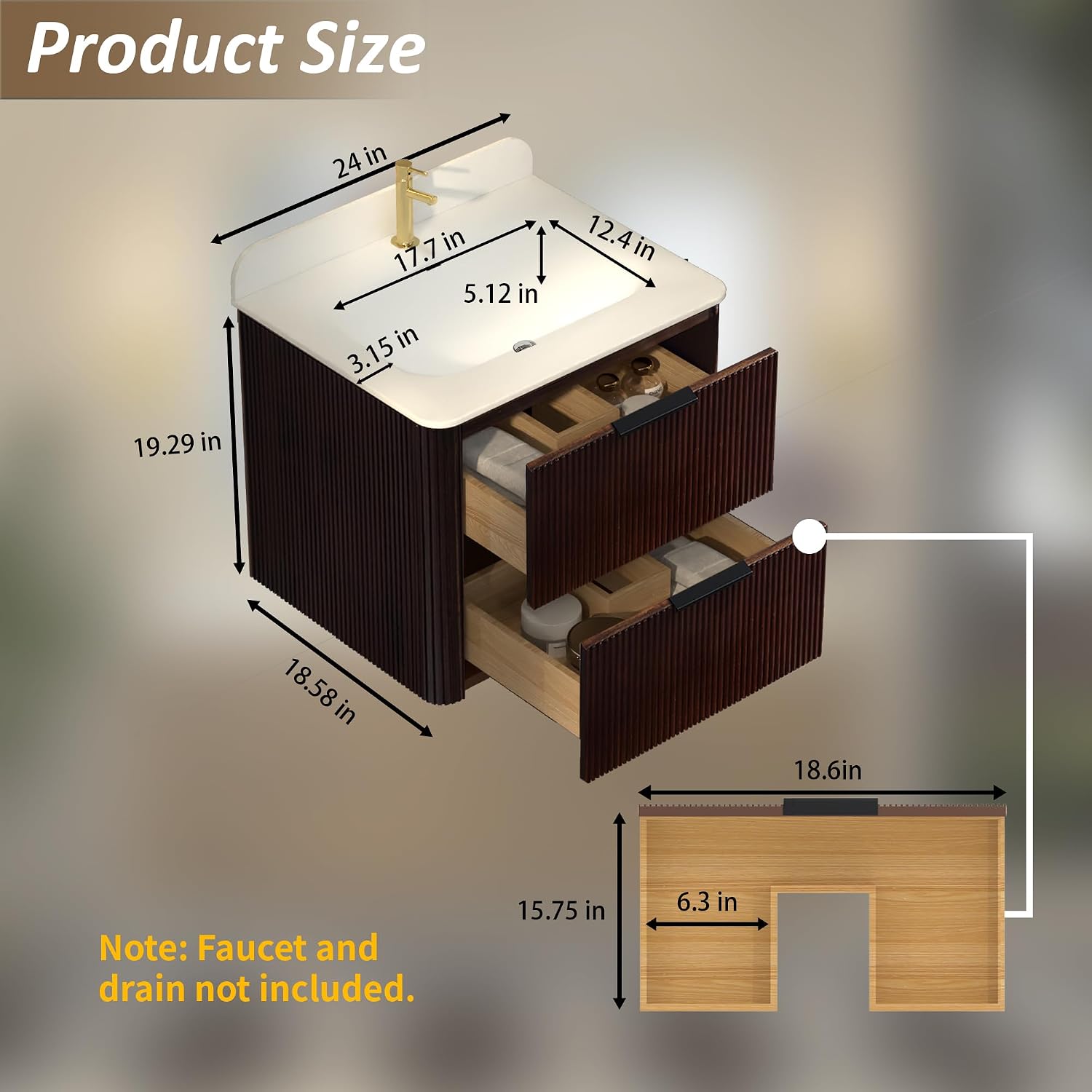 Walnut Floating Bathroom Vanity With Sink