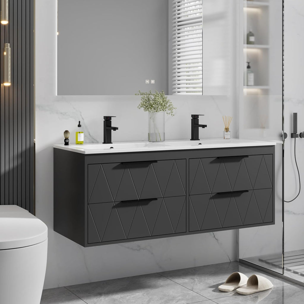 Black Lined Floating Double Sink Vanity