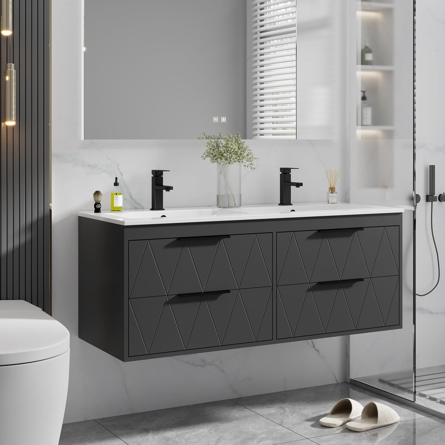 Black Lined Floating Double Sink Vanity