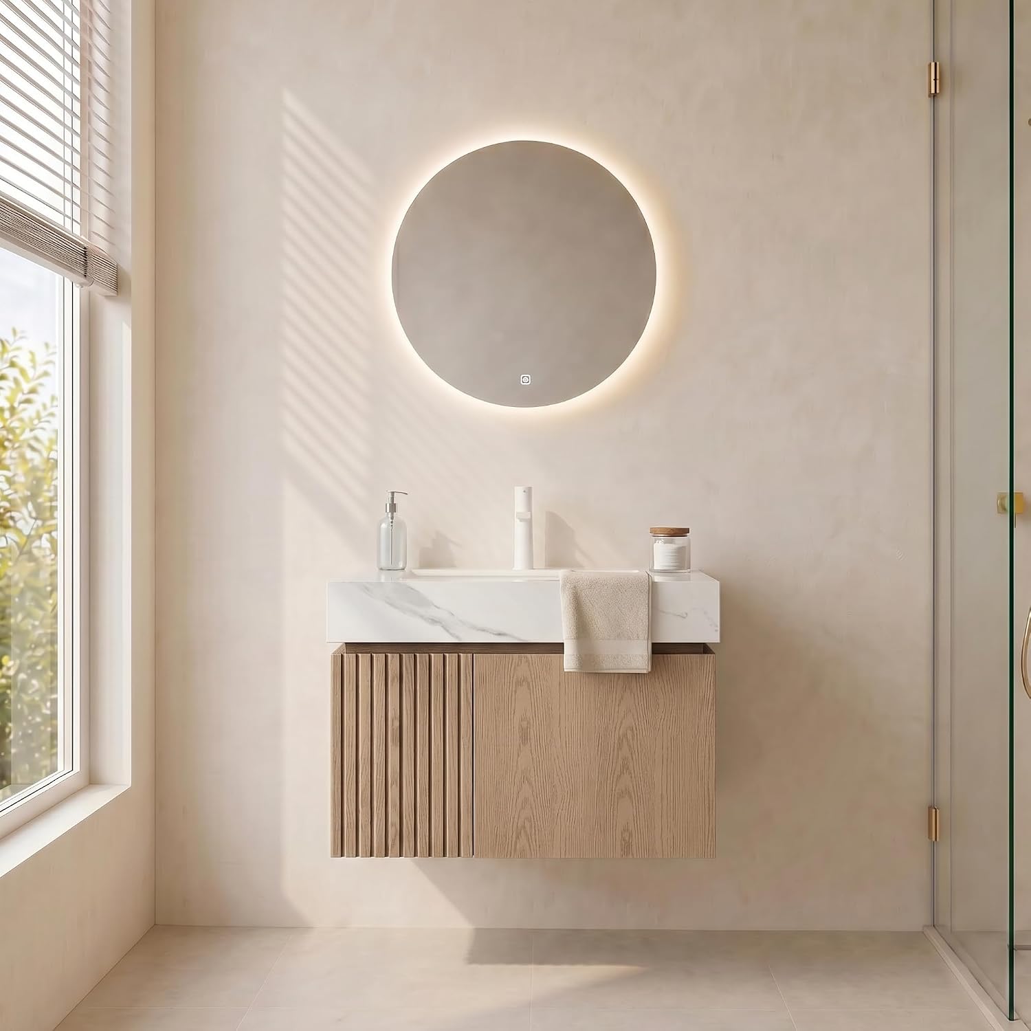 Light Brown Stone Top Floating Vanity