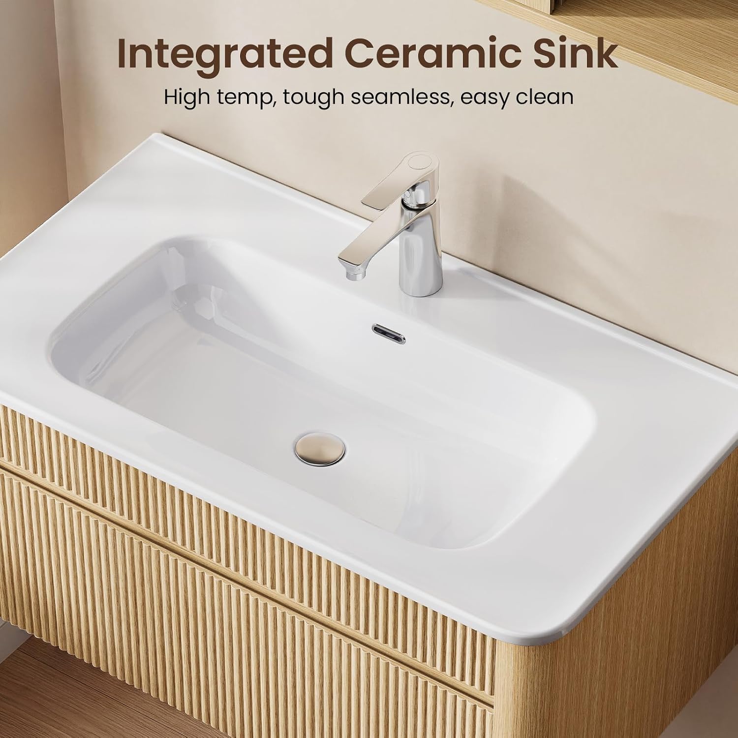 Oak Fluted Wall Mounted Bathroom Vanity