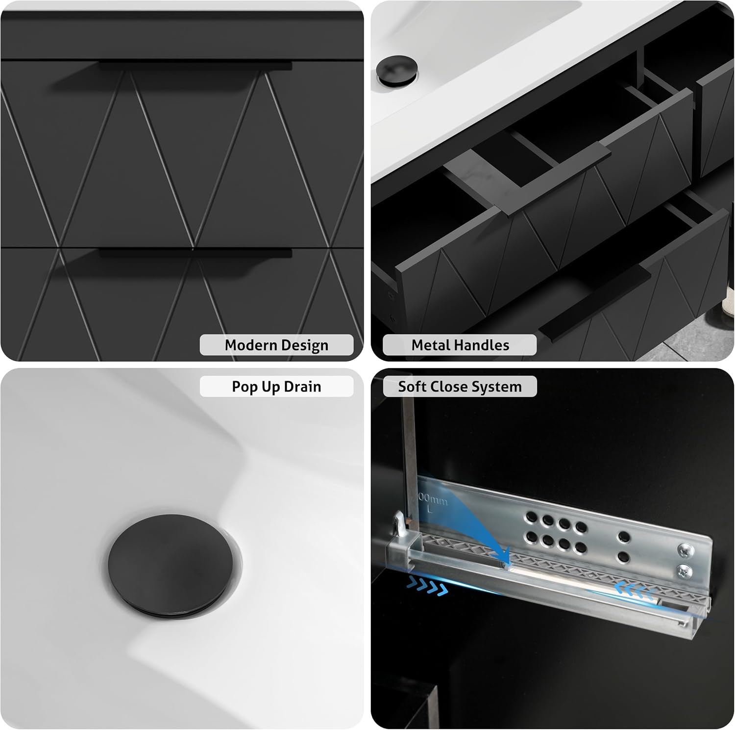 Black Lined Floating Double Sink Vanity
