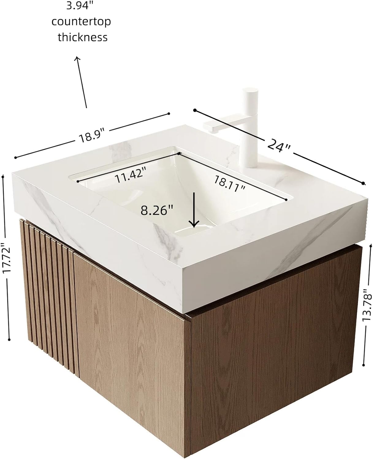 Light Brown Stone Top Floating Vanity