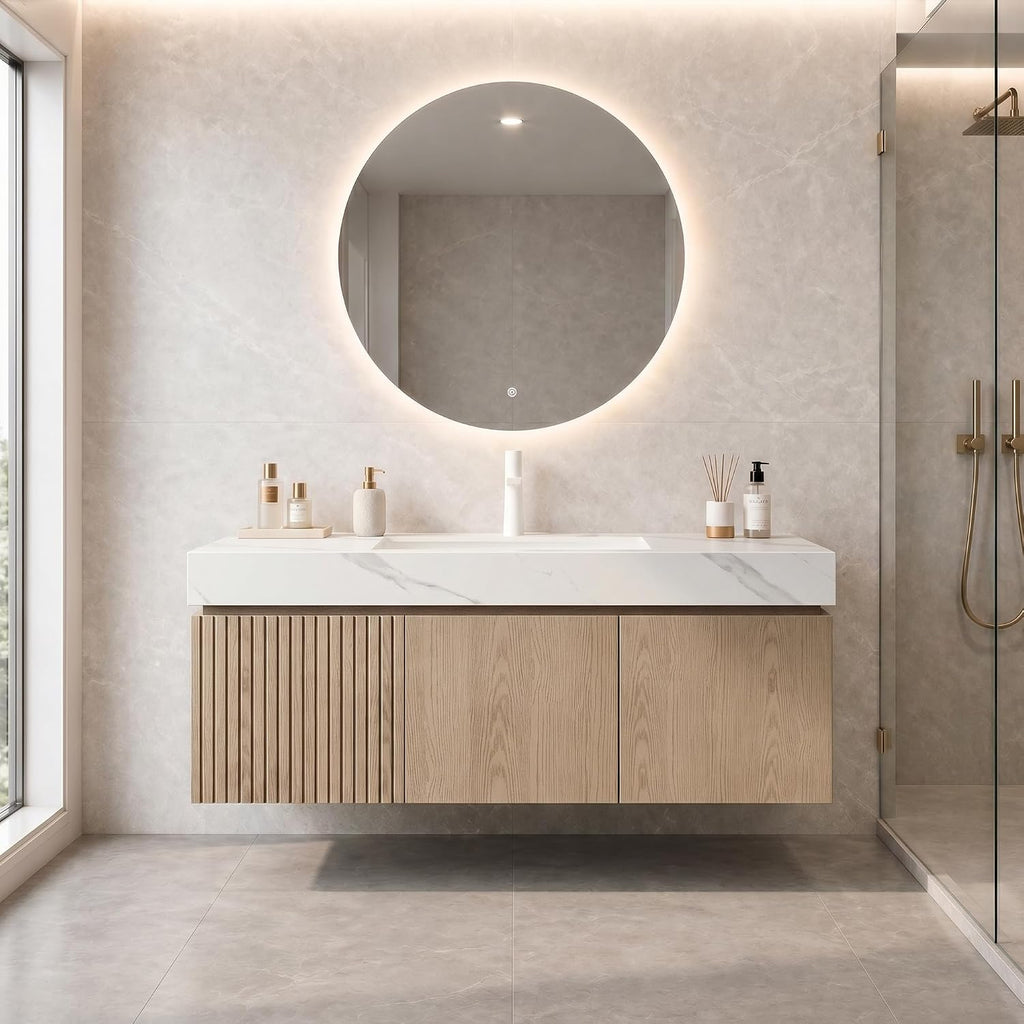 Light Brown Stone Top Floating Vanity
