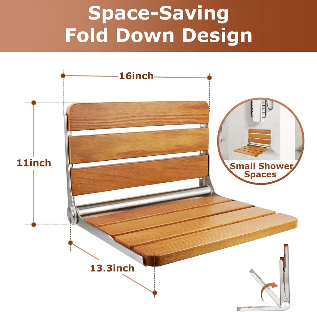 Compact Teak Wall Mounted Foldable Seat
