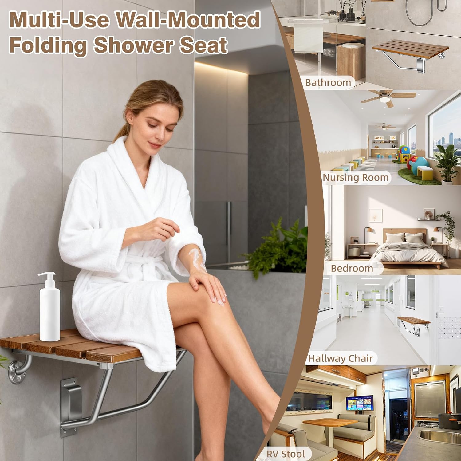 Sturdy Wall Mounted Foldable Shower Seat