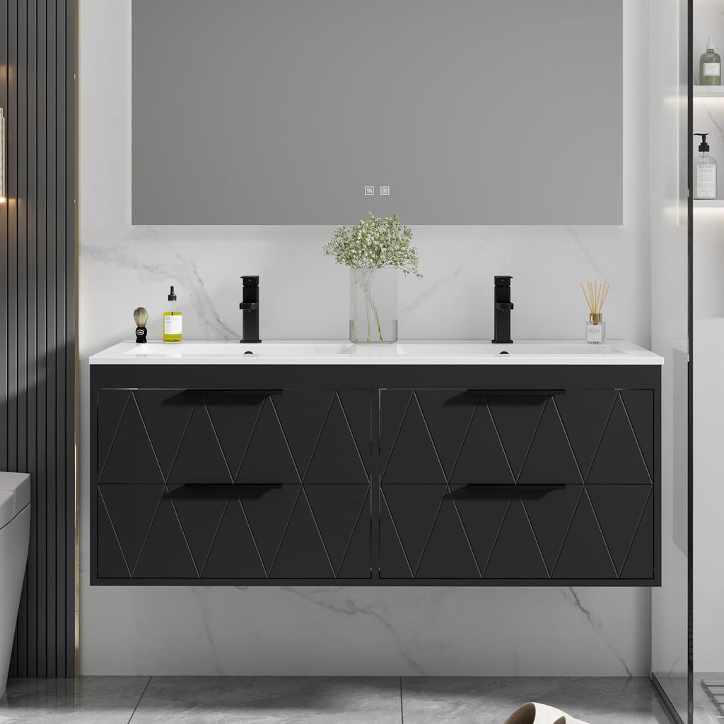 Black Lined Floating Double Sink Vanity