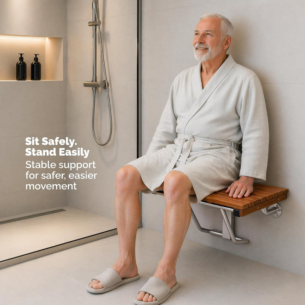 Ada Teak Foldable Wall Shower Bench