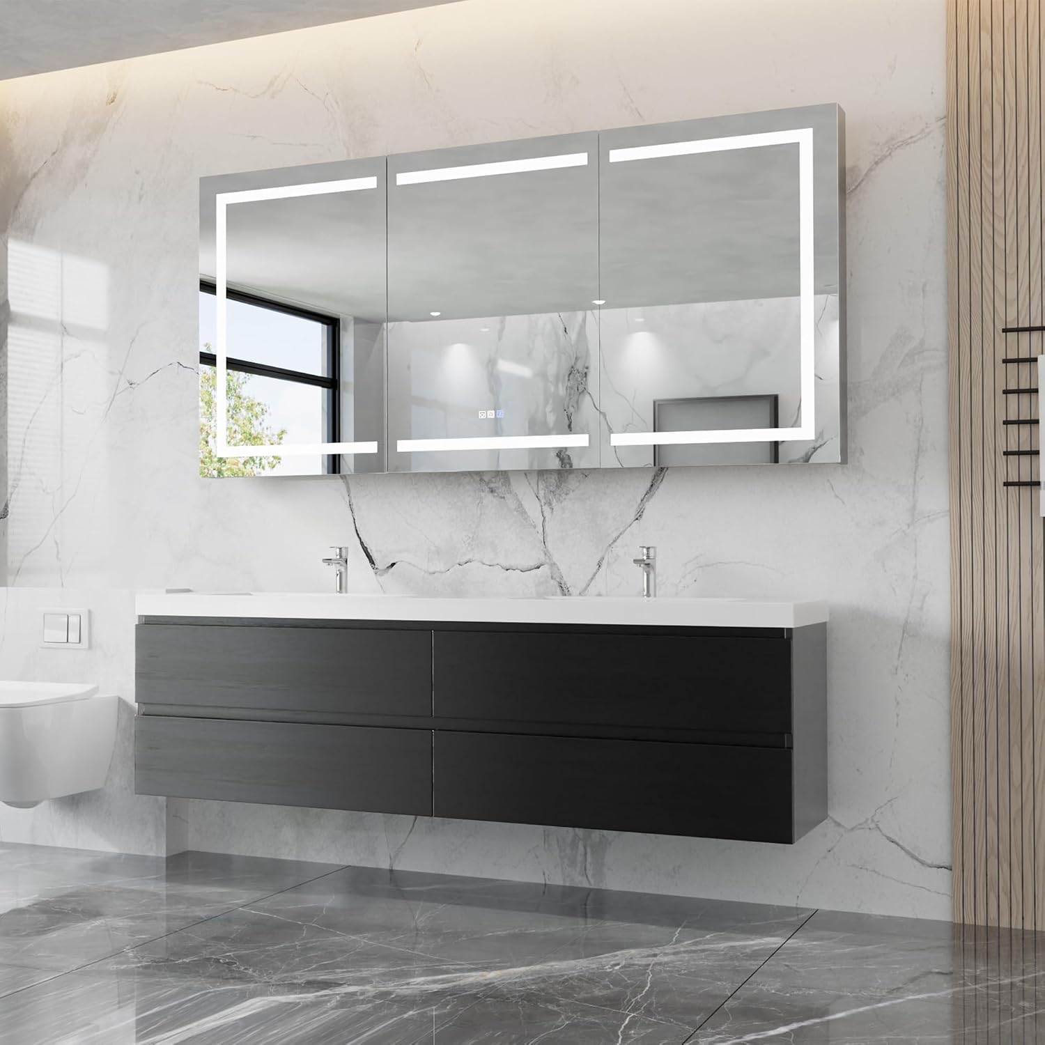 Black Floating Double Sink Vanity Cabinet