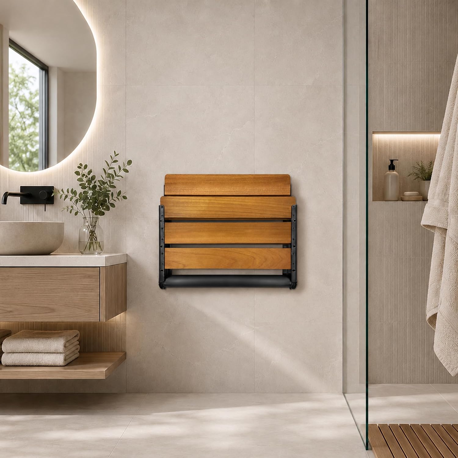 Black Teak Foldable Shower Safety Seat