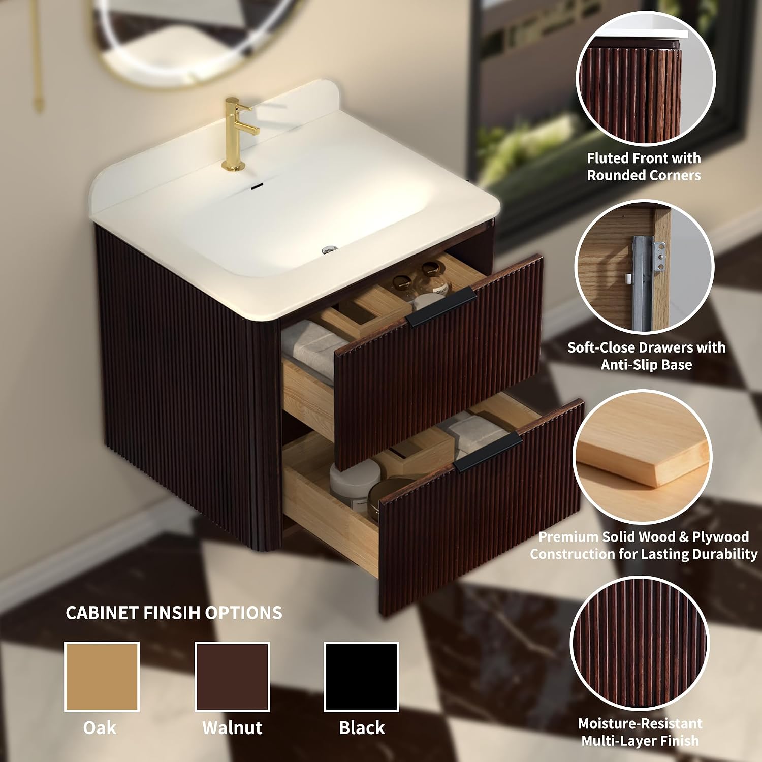 Walnut Floating Bathroom Vanity With Sink