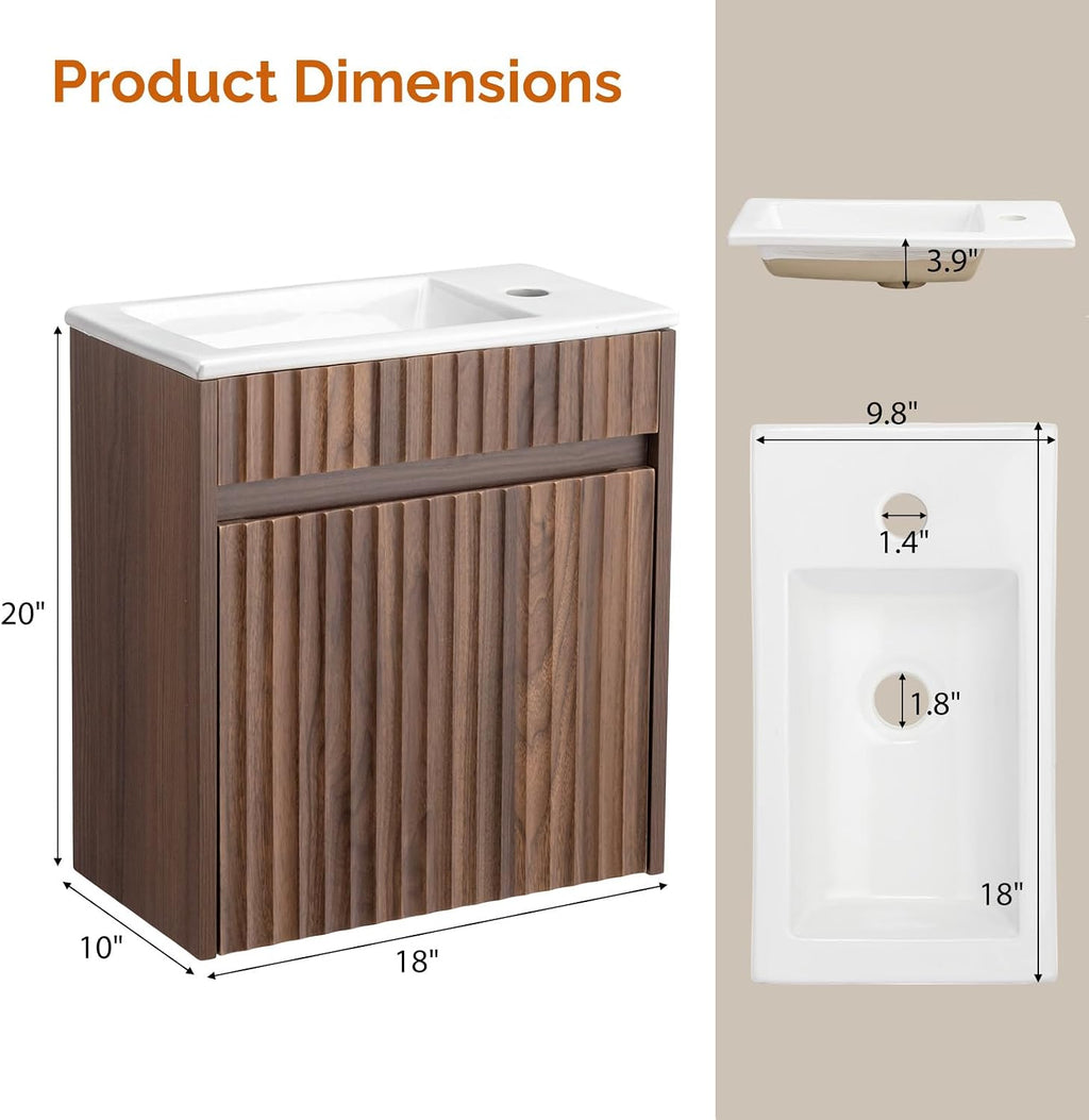 Walnut Fluted Floating Bathroom Vanity
