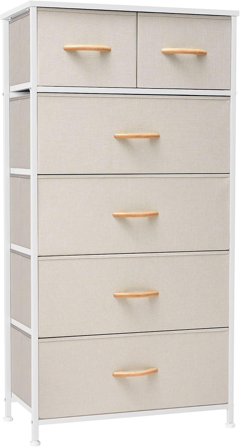 Beige Tall 6 Drawer Storage Dresser