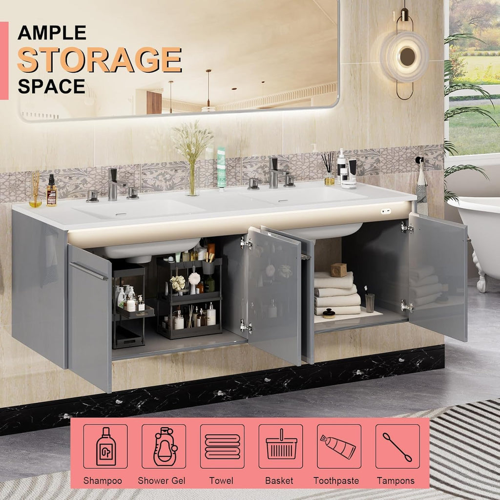 Gray LED Floating Double Sink Vanity