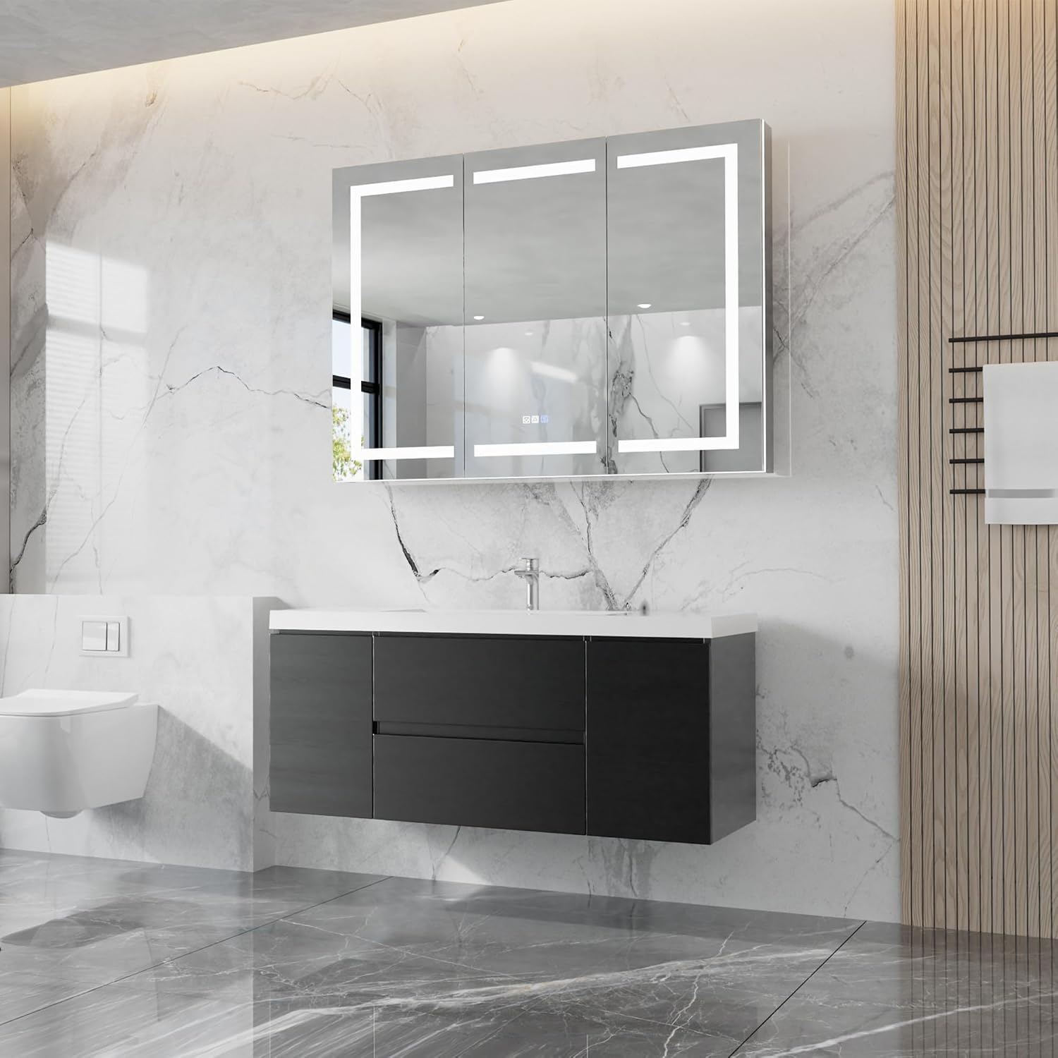 Black Floating Double Sink Vanity Cabinet